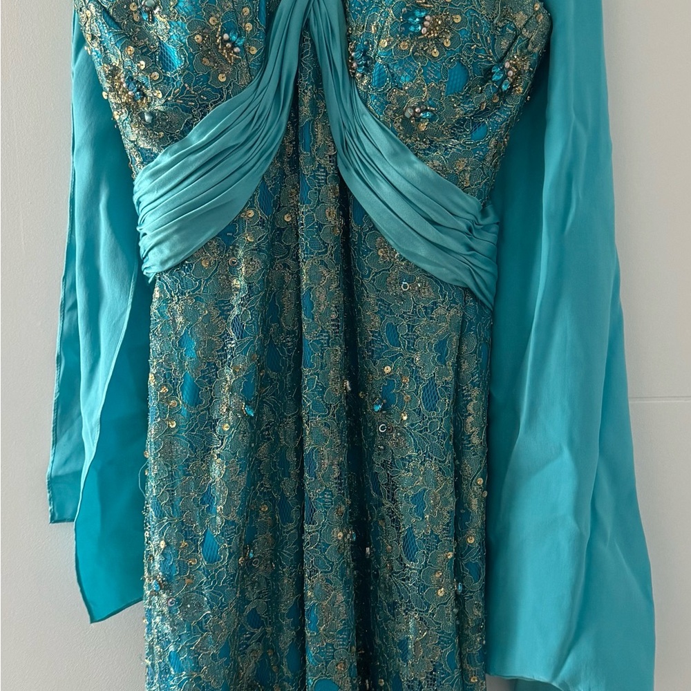 Elegant Turquoise Embellished Dress
